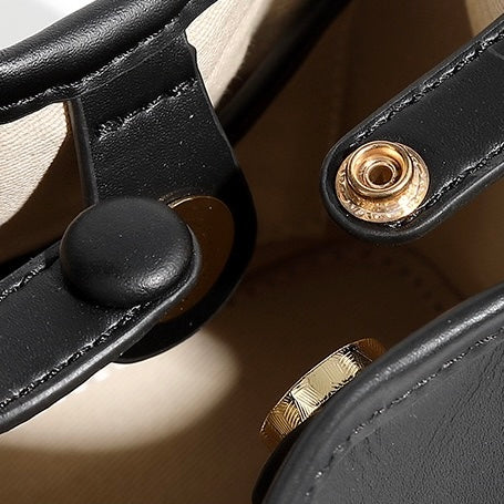 Genuine Leather Premium Lock Mini Bucket Handbag Crossbody Bag for Women