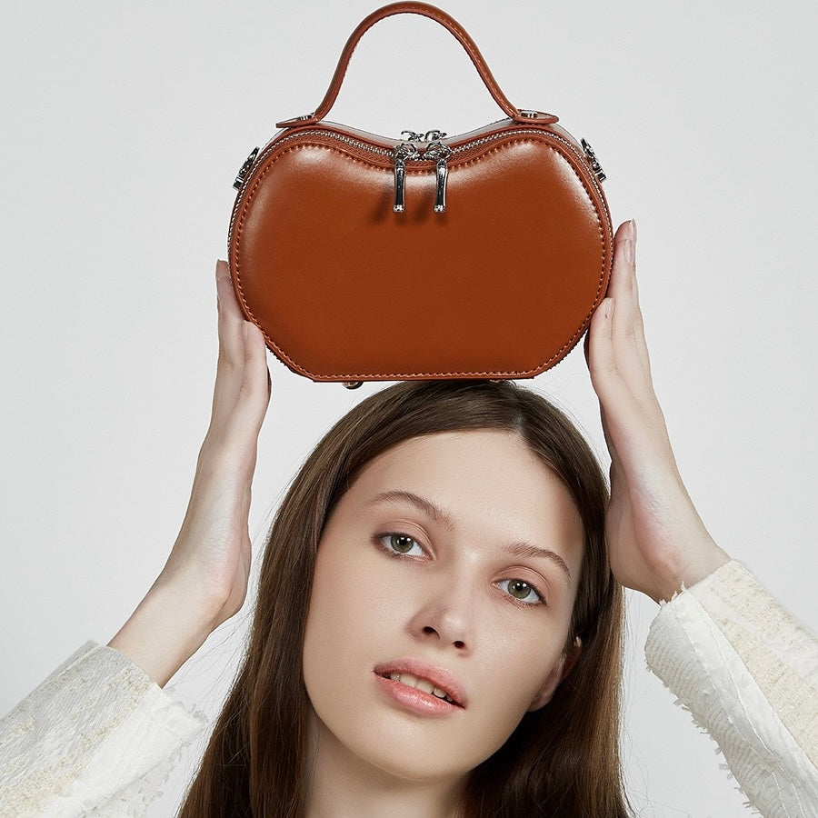 Women's Genuine Leather Unique Apple-Shaped Handbag