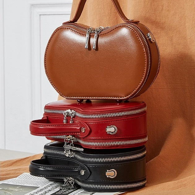 Women's Genuine Leather Unique Apple-Shaped Handbag
