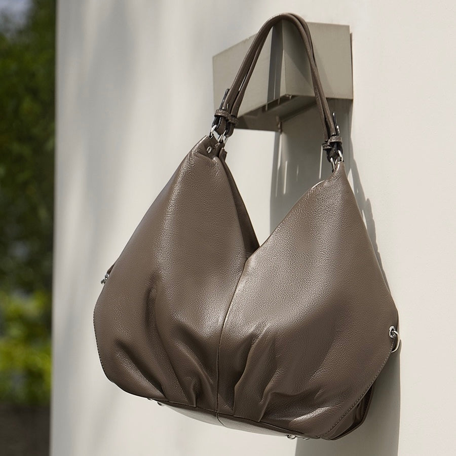 Women's Ruched Genuine Leather Large Tote Hobo Bag