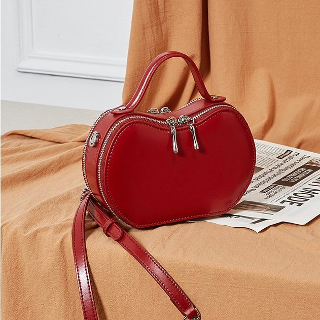 Women's Genuine Leather Unique Apple-Shaped Handbag
