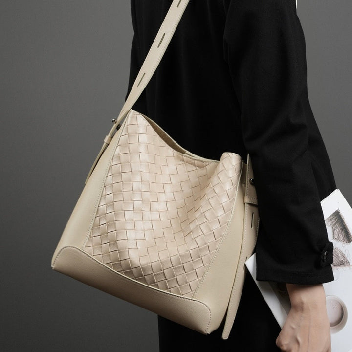 Women's Cowhide Handwoven Large Capacity Crossbody and Shoulder Bag