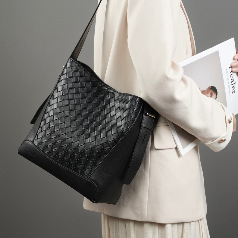 Women's Cowhide Handwoven Large Capacity Crossbody and Shoulder Bag