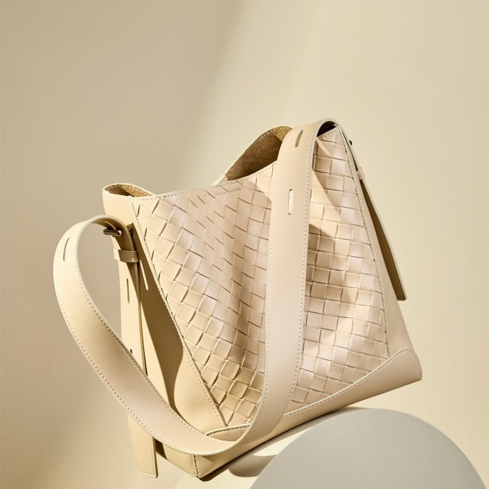 Women's Cowhide Handwoven Large Capacity Crossbody and Shoulder Bag