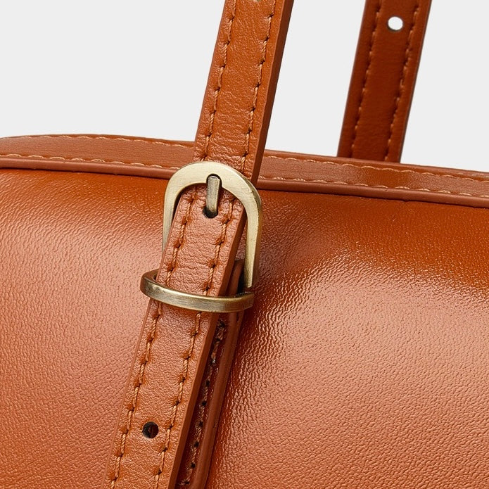 Women's Genuine Leather Retro Bowling Bag with Horse Charm