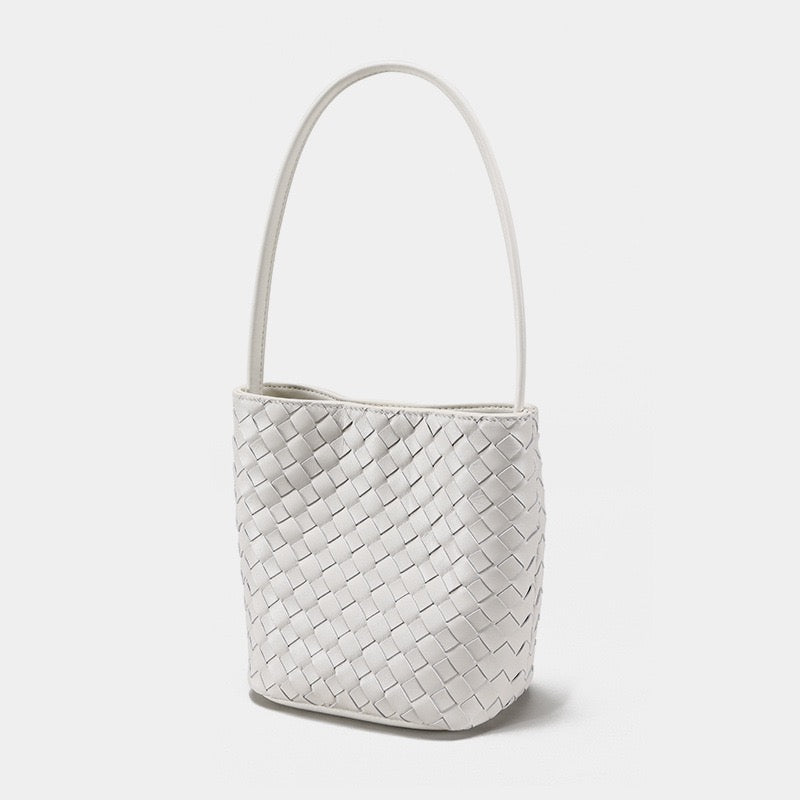 Handmade Women's Genuine Sheepskin Retro Woven Bucket Bag