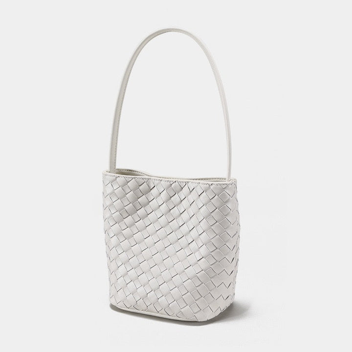 Handmade Women's Genuine Sheepskin Retro Woven Bucket Bag