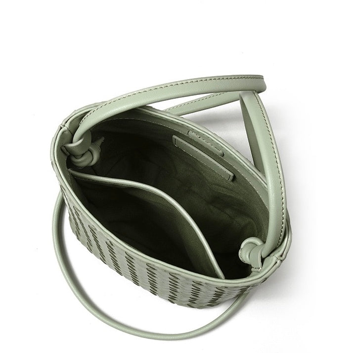 Handmade Women's Genuine Sheepskin Retro Woven Bucket Bag