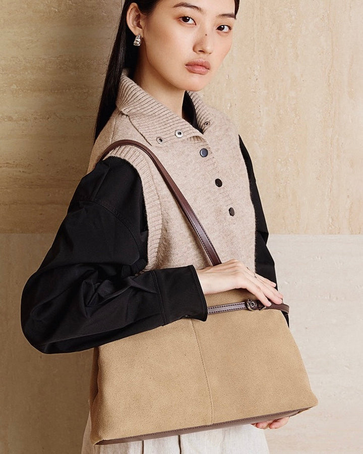 Retro Suede Large Capacity Genuine Leather Shoulder Bag