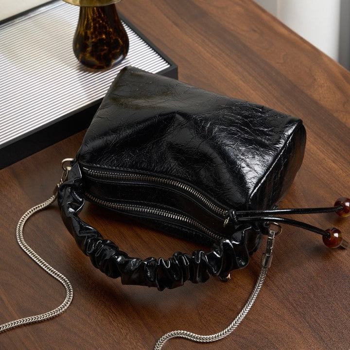 Women's Genuine Leather Beaded Bento Box Handheld Crossbody Bag