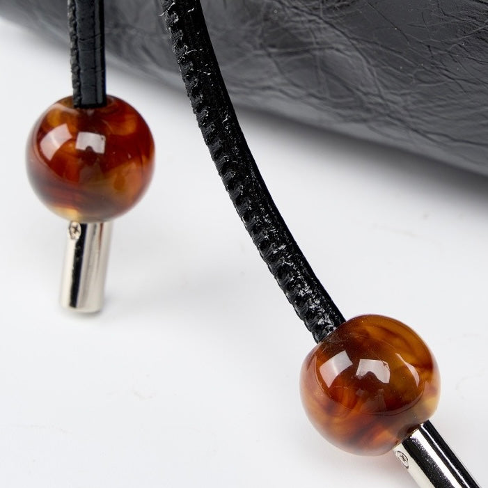 Women's Genuine Leather Beaded Bento Box Handheld Crossbody Bag