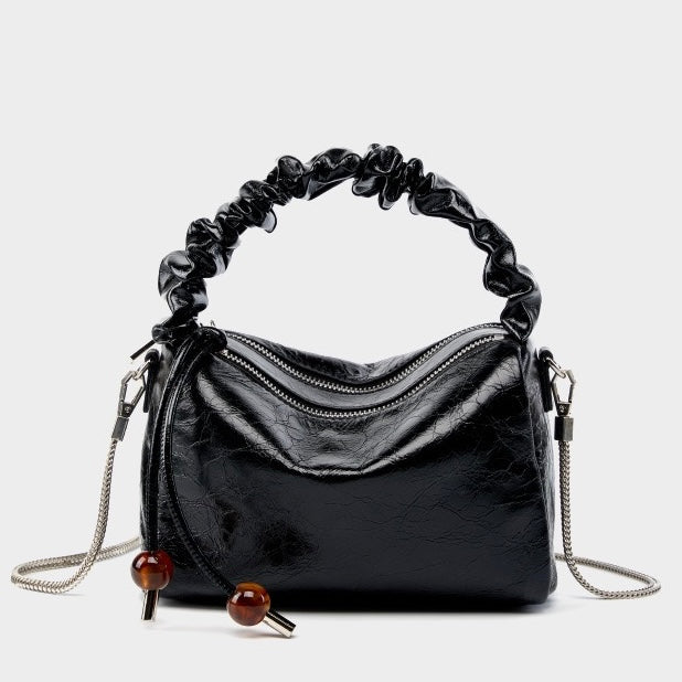 Women's Genuine Leather Beaded Bento Box Handheld Crossbody Bag