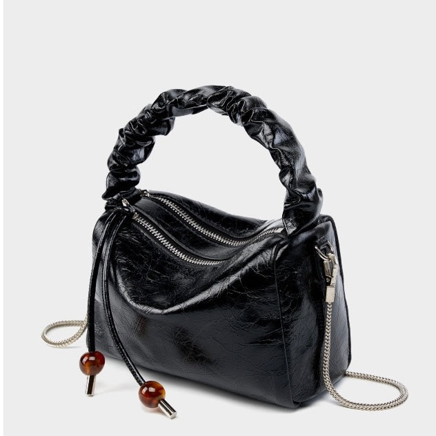 Women's Genuine Leather Beaded Bento Box Handheld Crossbody Bag