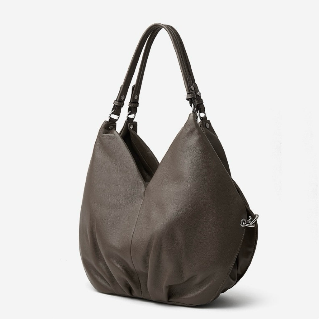 Women's Ruched Genuine Leather Large Tote Hobo Bag