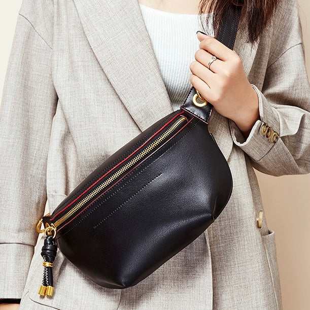 Trendy Women's Genuine Leather Crossbody Chest Bag Fanny Pack
