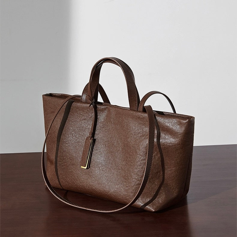Women's Genuine Leather Vintage Soft Large-Capacity Crossbody Tote Bag