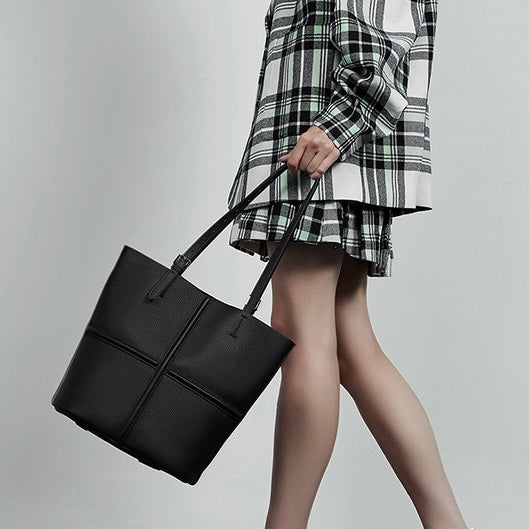 Women’s Luxury Genuine Leather Commuter Tote Bag with Inner Pouch