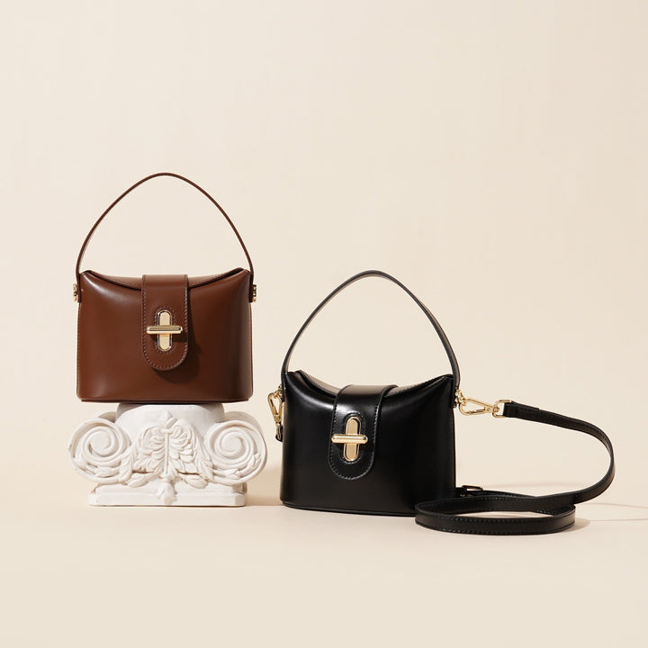 Women’s Genuine Leather Vintage Lock Top Handle Bag