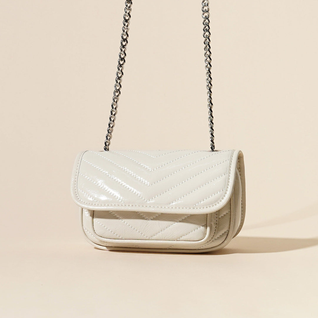 Women’s Genuine Leather Silver Chain Mini Flap Bag