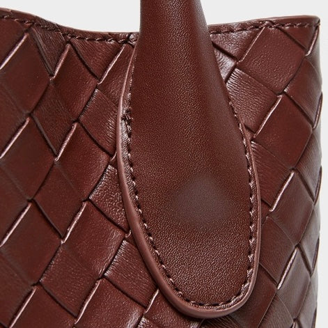 Women’s Luxury Genuine Leather Woven Bucket Crossbody Handbag