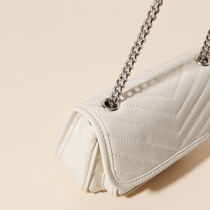 Women’s Genuine Leather Silver Chain Mini Flap Bag