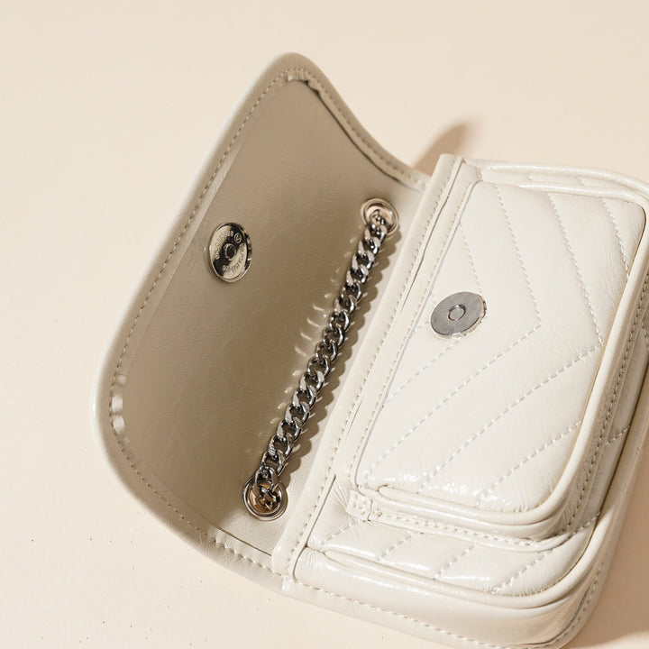 Women’s Genuine Leather Silver Chain Mini Flap Bag