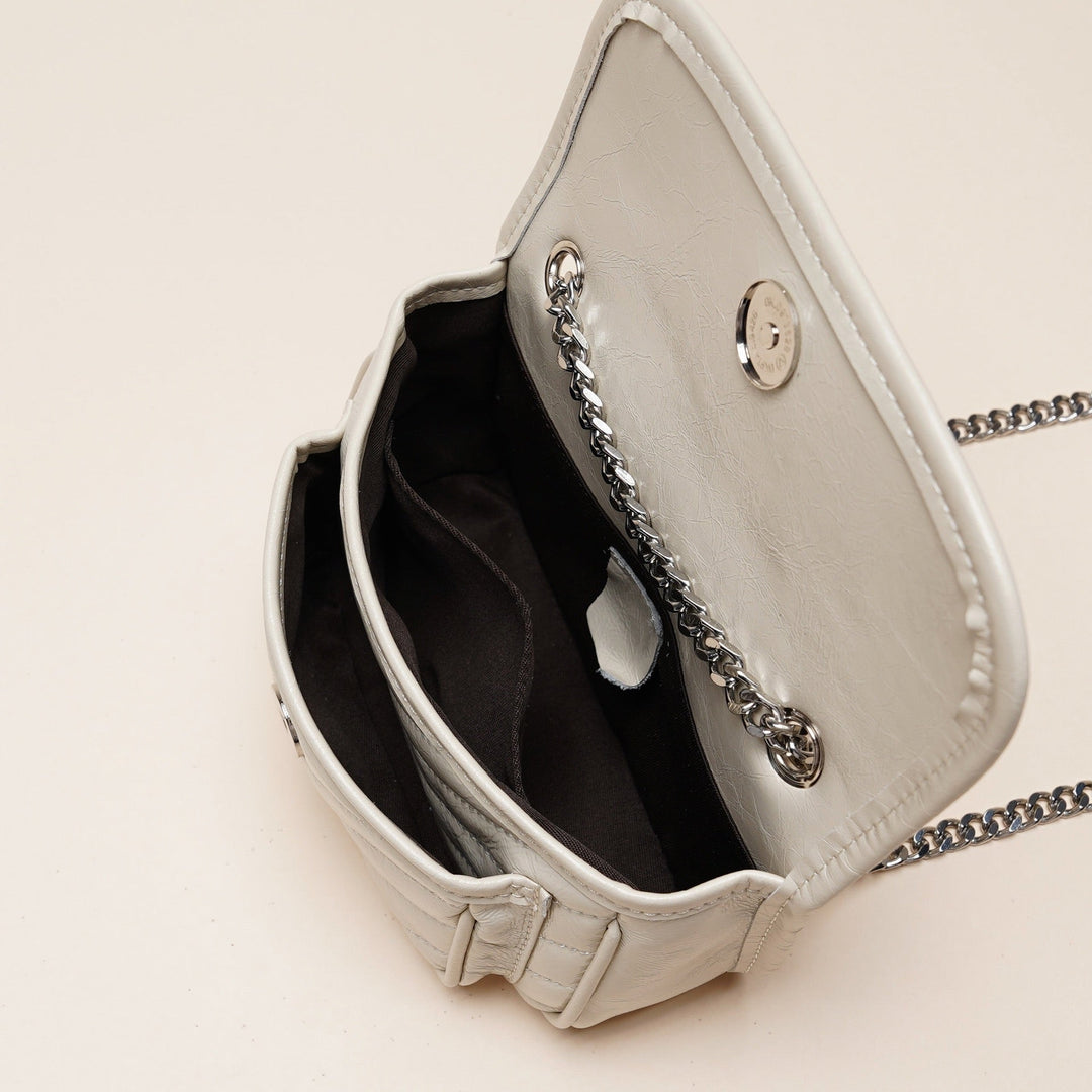 Women’s Genuine Leather Silver Chain Mini Flap Bag