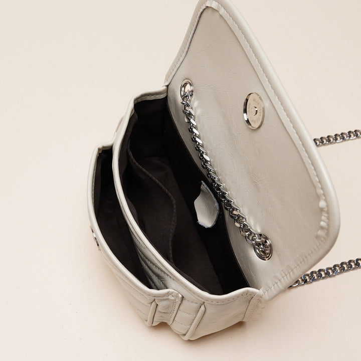 Women’s Genuine Leather Silver Chain Mini Flap Bag
