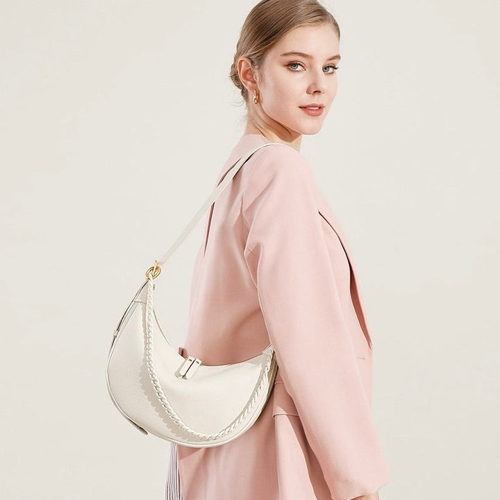 Women’s Genuine Leather Baguette Dumpling Bag with Luxe Chain