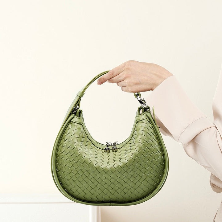 Exquisite Handwoven Women's Cowhide Crescent Moon Crossbody Bag