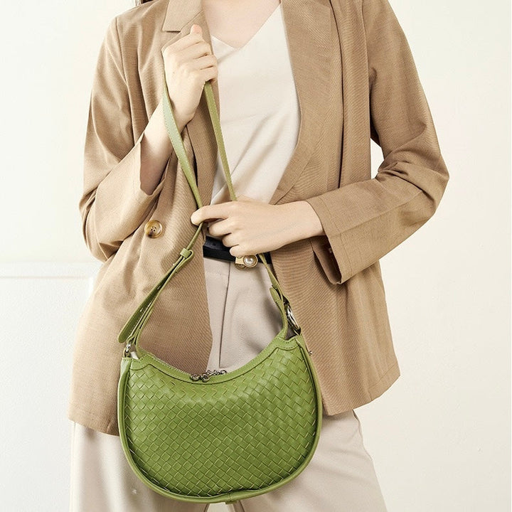 Exquisite Handwoven Women's Cowhide Crescent Moon Crossbody Bag
