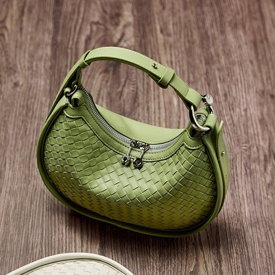 Exquisite Handwoven Women's Cowhide Crescent Moon Crossbody Bag