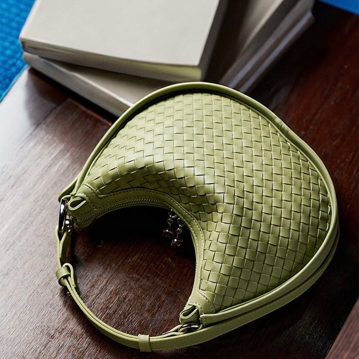 Exquisite Handwoven Women's Cowhide Crescent Moon Crossbody Bag