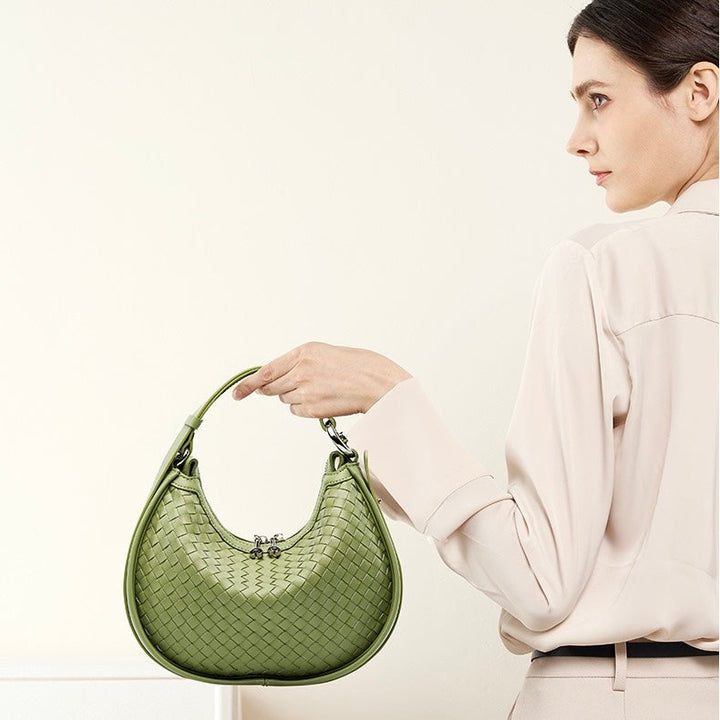 Exquisite Handwoven Women's Cowhide Crescent Moon Crossbody Bag