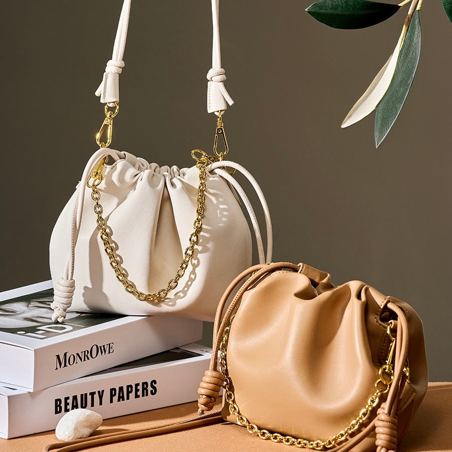 Chic Women's Genuine Leather Cloud Bag with Detachable Chain