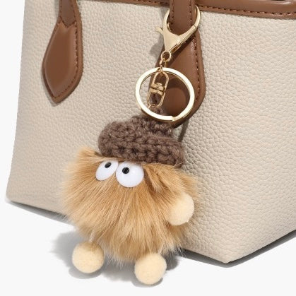 Women’s Genuine Leather Cute Mini Pom Pom Bucket Crossbody Handbag