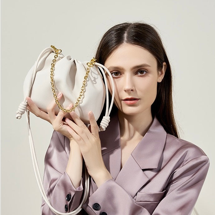 Chic Women's Genuine Leather Cloud Bag with Detachable Chain