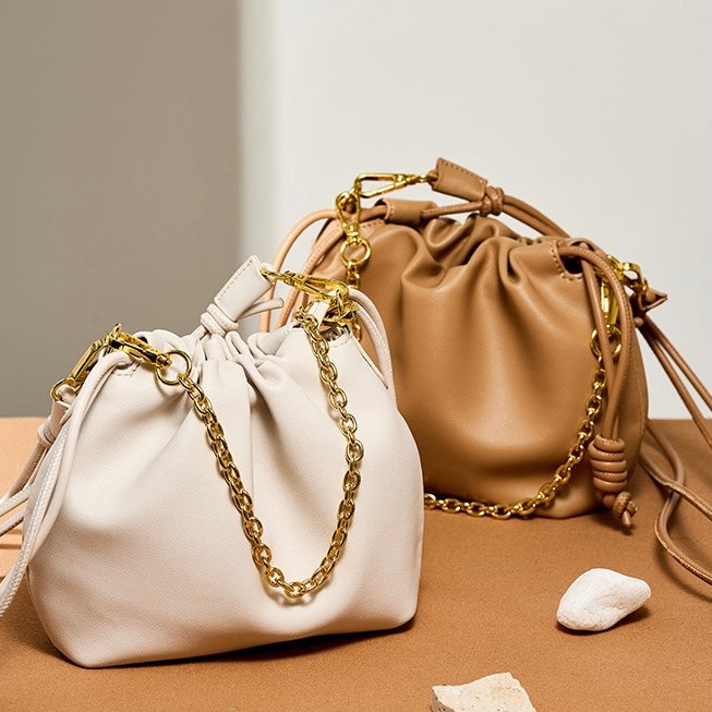 Chic Women's Genuine Leather Cloud Bag with Detachable Chain