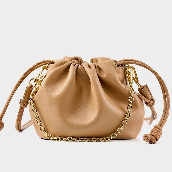 Chic Women's Genuine Leather Cloud Bag with Detachable Chain