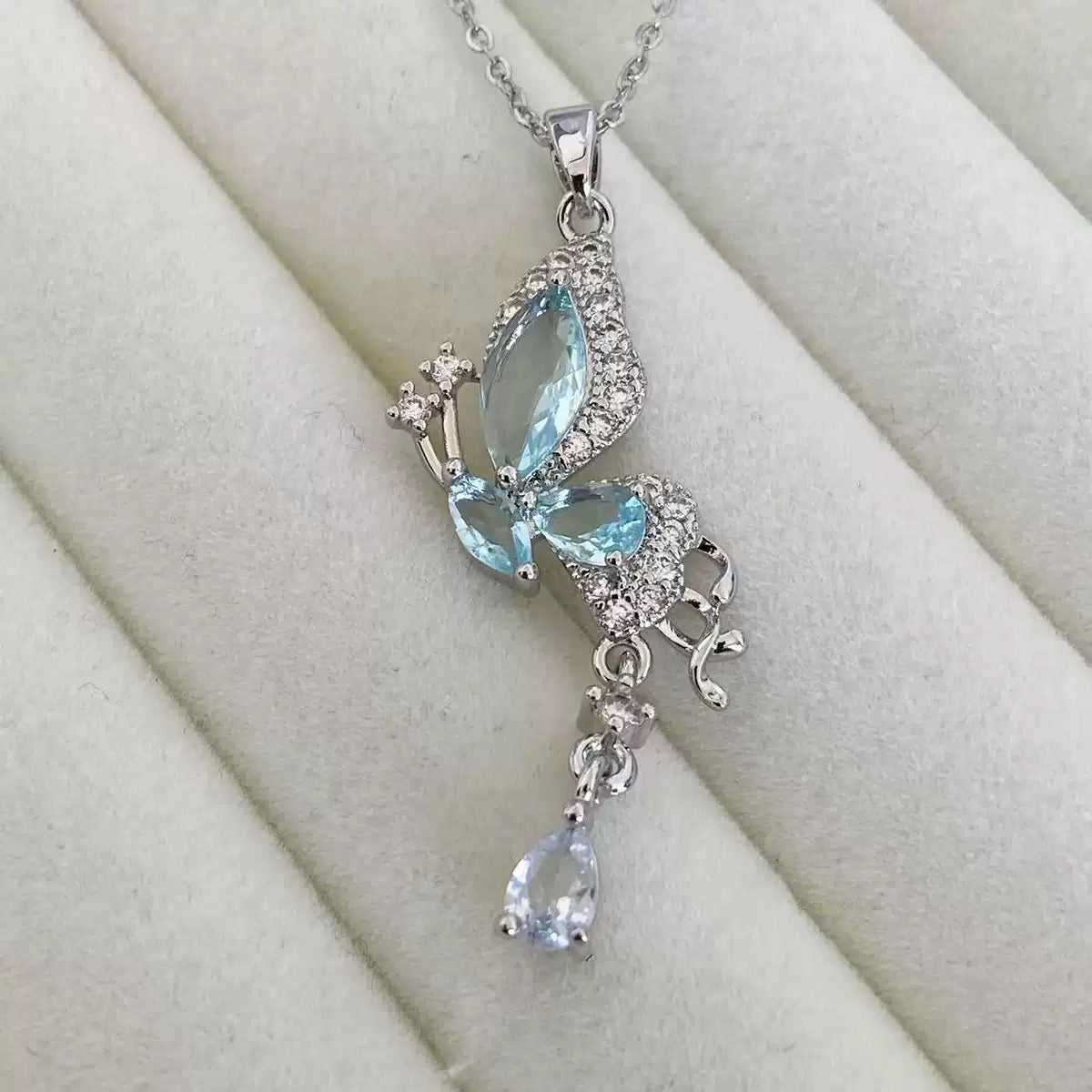 Ethereal Wings Blue Butterfly Necklace