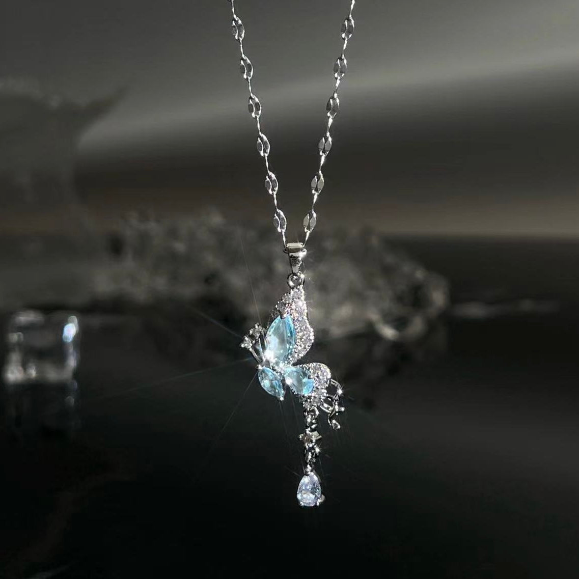 Ethereal Wings Blue Butterfly Necklace