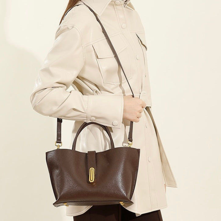 Women's Genuine Cowhide Niche Commuter Crossbody Tote