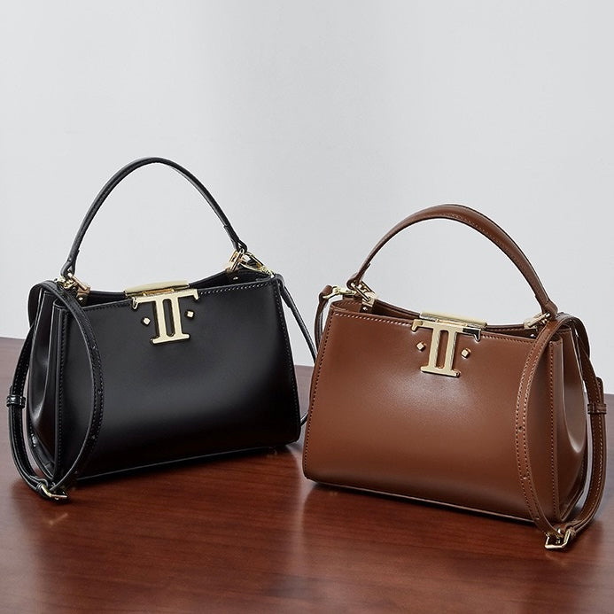 Women’s Genuine Leather Mini Commuter Tote – Dual Clasp Edition