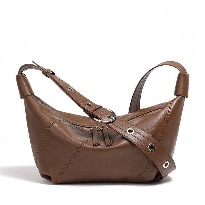 Luxury Women's Genuine Leather Croissant Crossbody Shoulder Dumpling Bag