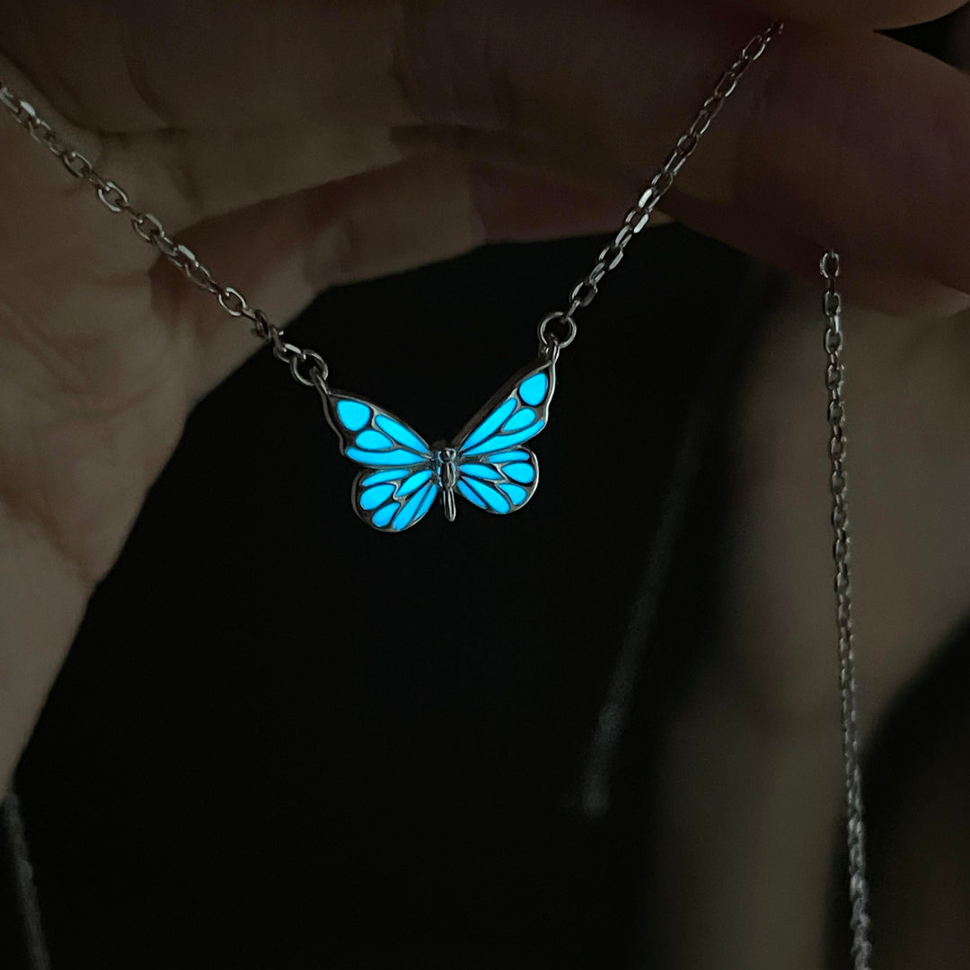 Luminous Dream Blue Butterfly Necklace