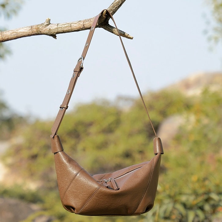 Luxury Women's Genuine Leather Croissant Crossbody Shoulder Dumpling Bag