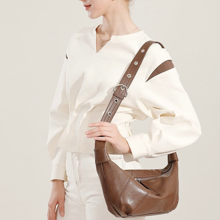 Luxury Women's Genuine Leather Croissant Crossbody Shoulder Dumpling Bag