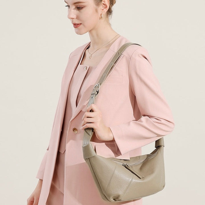 Luxury Women's Genuine Leather Croissant Crossbody Shoulder Dumpling Bag