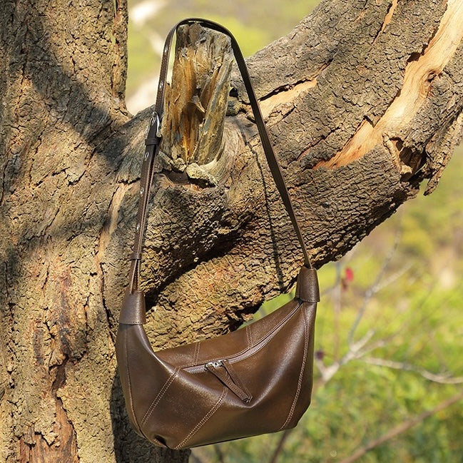 Luxury Women's Genuine Leather Croissant Crossbody Shoulder Dumpling Bag