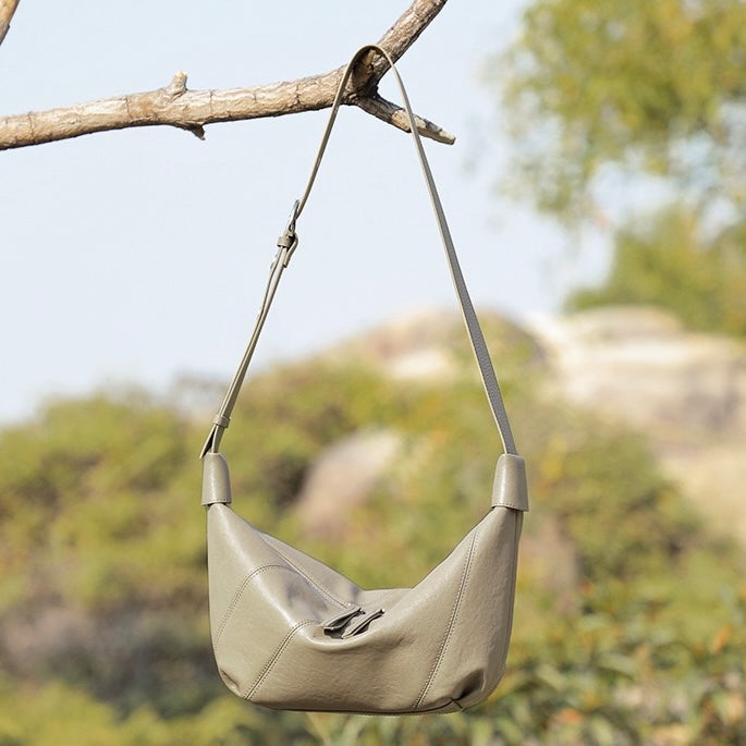 Luxury Women's Genuine Leather Croissant Crossbody Shoulder Dumpling Bag